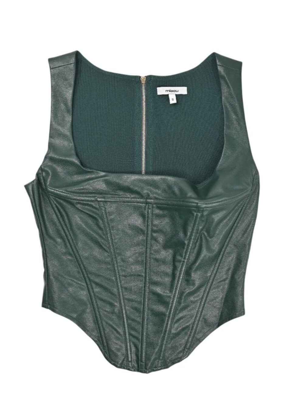 Miaou Campbell Corset in Green Faux Leather
